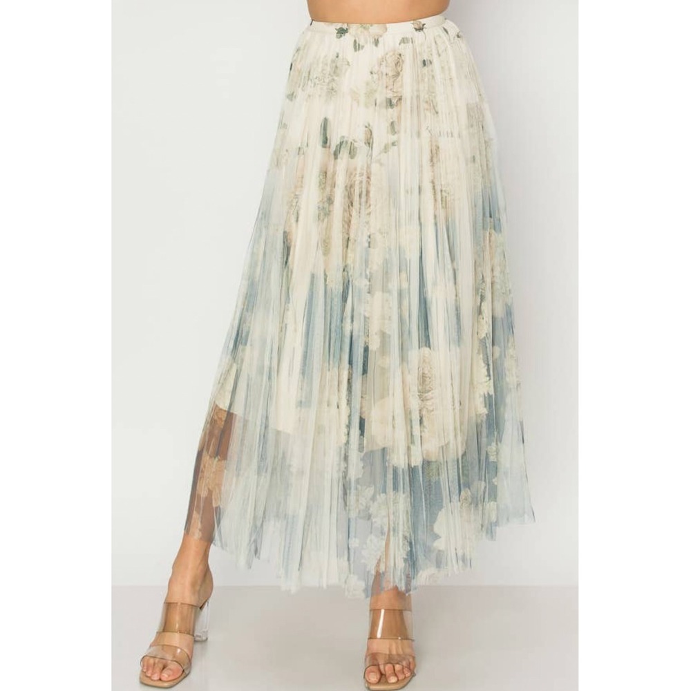 Origami Women Small Maxi Skirt Floral Tulle Mesh Pull On Whimsy Fairy Romantic